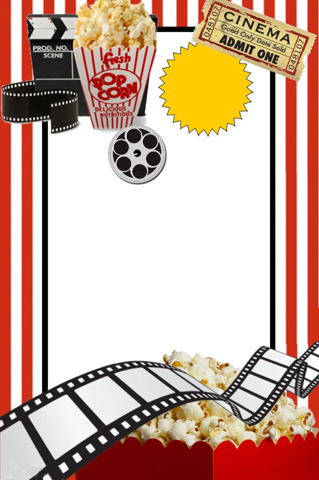 an image of popcorn and movie tickets on the red striped background with white paper for text