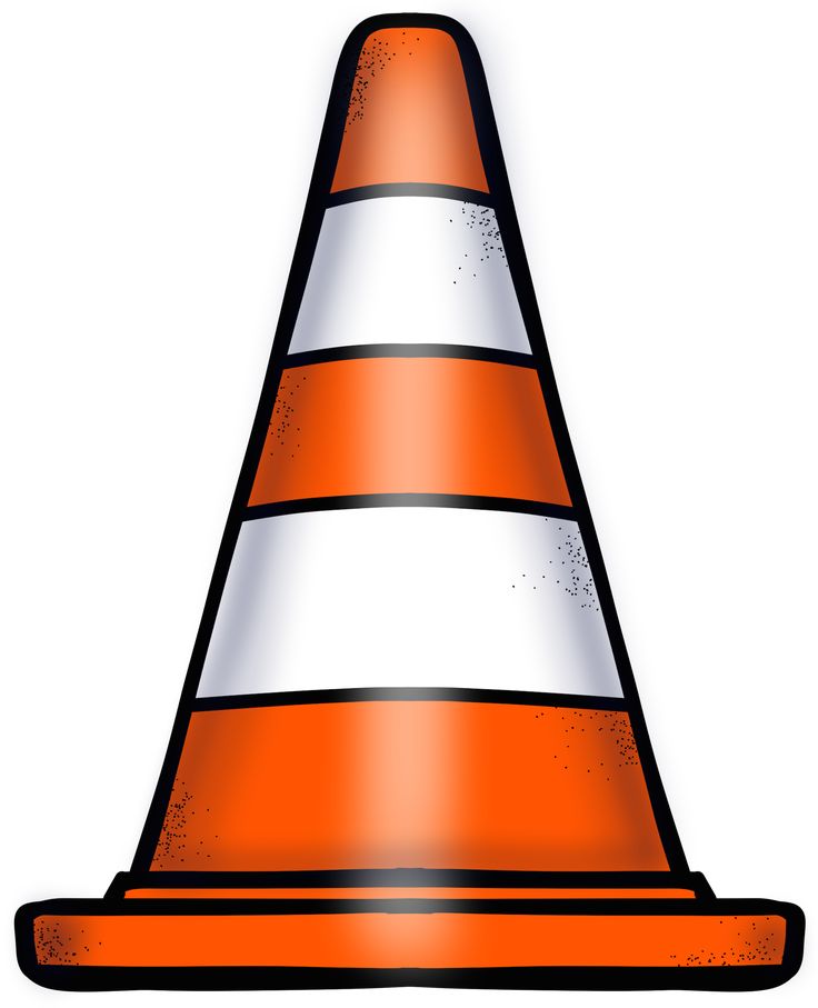 an orange and white striped traffic cone on a white background with black border around it