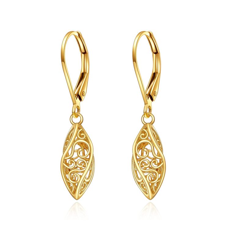 PRICES MAY VARY. ღUnique Designღ Celtic knot is a knot that has no beginning and no end, meaning endless vitality and never-ending love. Many people regard it as a lucky charm, hoping to bring good luck and good mood to themselves. ღMeasurementღ Gold Earrings Size: 27.5 mm*11.2mm; Total Weight: 2.11 g. ღIdeal Giftღ This dangle earrings packaged in a beautiful box is a great gift for wife, mother, daughter, niece, or girlfriend on Anniversary, Birthday, Valentine's Day, Mother's day, Party and et Gold Dangle Earrings, Jewelry Birthday, Islamic Wallpaper, Leverback Earrings, Birthday Jewelry Gift, Gold Filigree, Yellow Gold Earring, Stunning Earrings, Gold Earrings Dangle