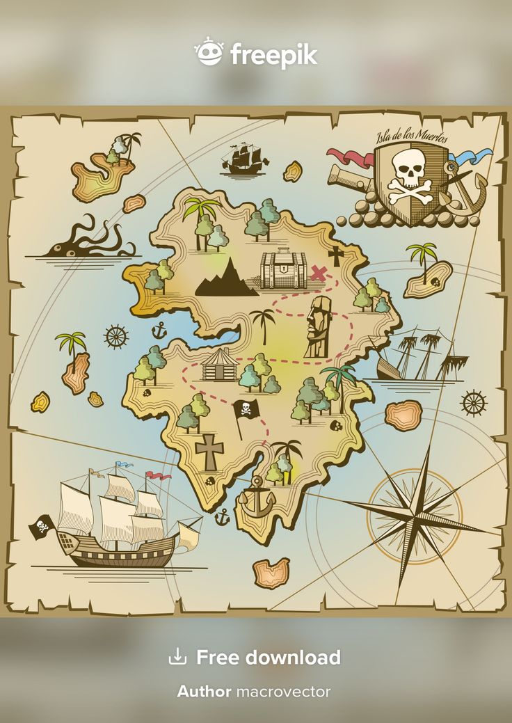 a pirate map with ships, pirates and other items on the bottom right hand corner