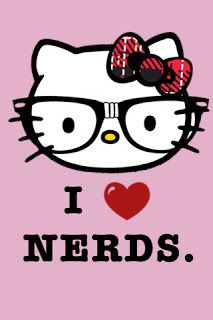 an image of a hello kitty with glasses on it's face and bows in her hair