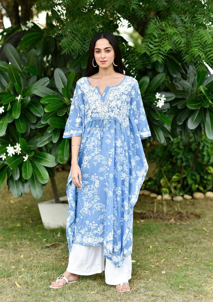 Our Contemporary and modern Zainab Mulmul Long kaftan - intricately hand-embroidered with Chikankari work, perfect to style for any occasion. Soft on the skin and comfortable to wear. Free flowing kaftan, made with finest quality mulmul fabric. Shipping Worldwide. Chikankari Kaftan, Chikankari Work, Long Kaftan, Free Flowing, Hand Embroidered, Dream Wedding, Wedding Ideas, Weddings, Skin