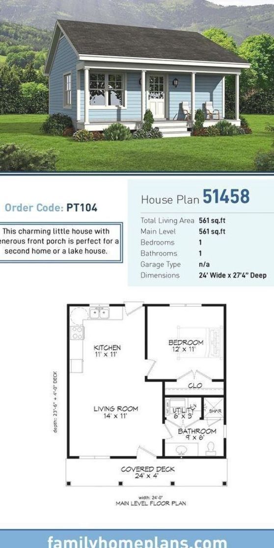 the floor plan for a small house with two bedroom and an attached living area is shown