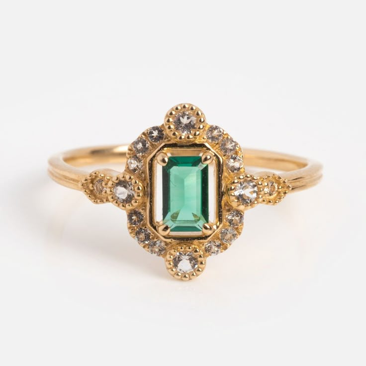 14k Vintage Inspired Emerald Shield Ring | Local Eclectic Vintage Emerald Ring Antique Jewelry, Gem Signet Ring, Nontraditional Engagement Rings Gold, Luxury Vintage Engraved Emerald Ring, Luxury Vintage Gold Emerald Ring, Luxury Vintage Emerald Ring, Vintage Gia Certified Gold Emerald Ring, Victorian Yellow Gold Emerald Ring, Gold Vintage Rings