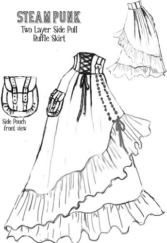 an image of steampunk dress with ruffle skirt and vests on it