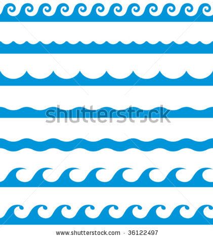 a set of blue water waves in different sizes and shapes, isolated on white background