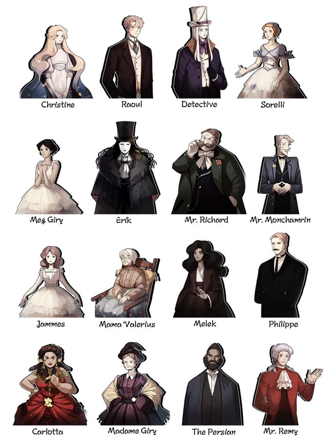 an image of some people in different outfits and names on the same page, with words above them