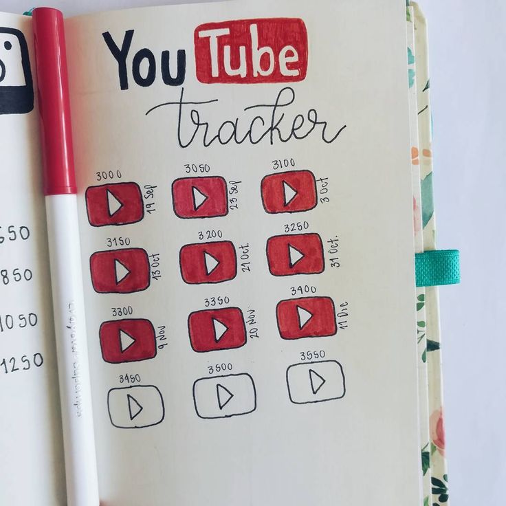 an open notebook with the words you tube tracker on it and a marker next to it