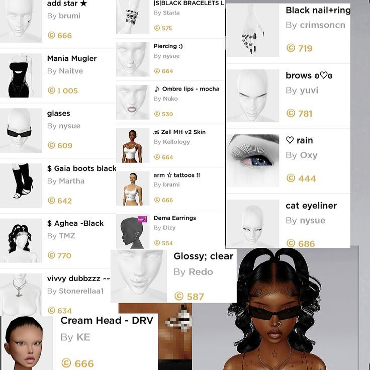 the screenshot shows different types of mannequins and wigs for women