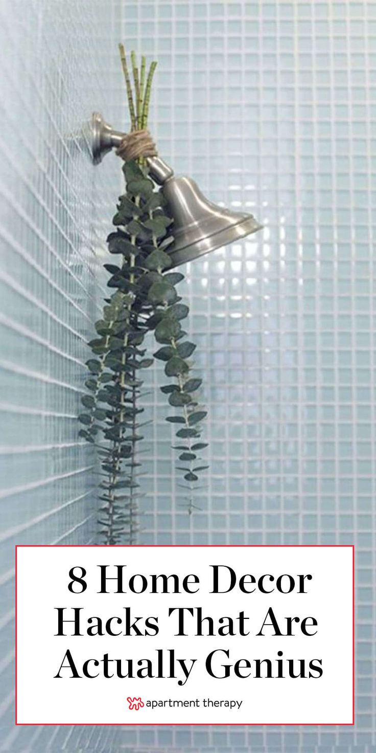 a bell hanging from the side of a wall with plants growing on it and text that reads, 8 home decor hacks that are actually genius