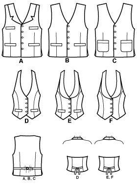 the front and back views of men's vests, with measurements for each