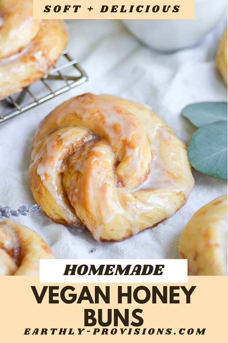 homemade vegan honey buns with cinnamon glaze on top