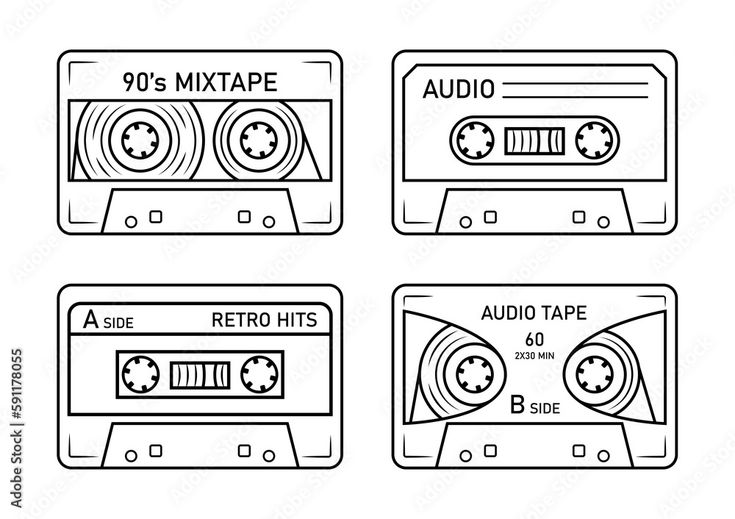 four cassette tape recorders with audio tapes on them