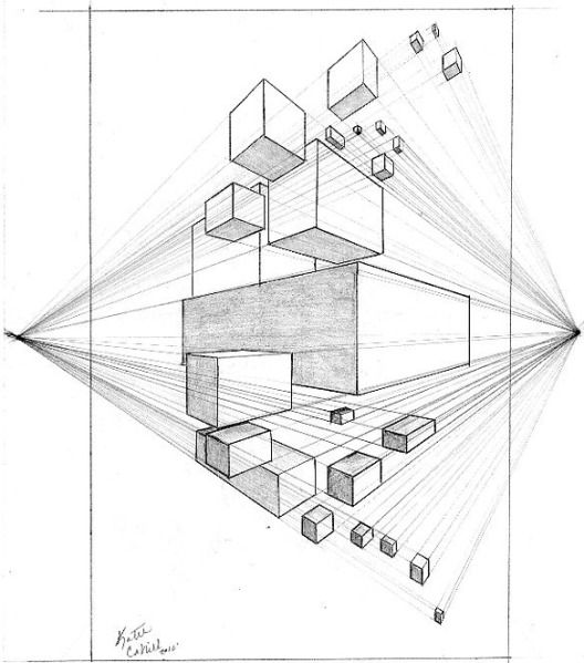 a drawing of a room with cubes on the floor