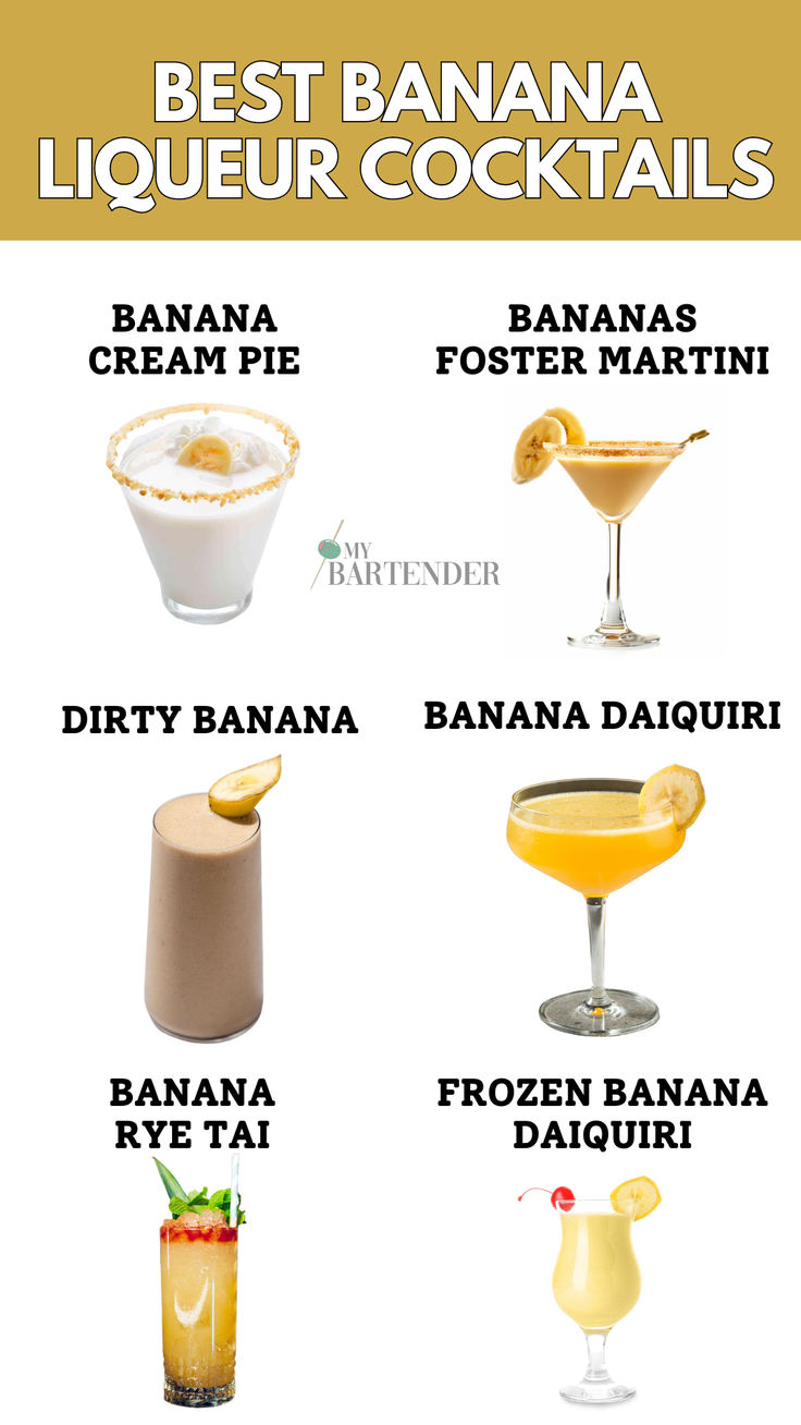 Banana Liqueur Cocktails Banana Drinks Alcohol Cocktails, Romantic Drinks Cocktails, Banana Cream Cocktail, Banana Liquor Drinks, Banana Flavored Alcoholic Drinks, Drinks With Banana Liquer, Banana Liquer Cocktails, Banana Whiskey Recipes, Banana Mixed Drinks