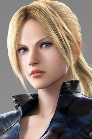 a woman with blonde hair and blue eyes wearing a black leather jacket is looking at the camera