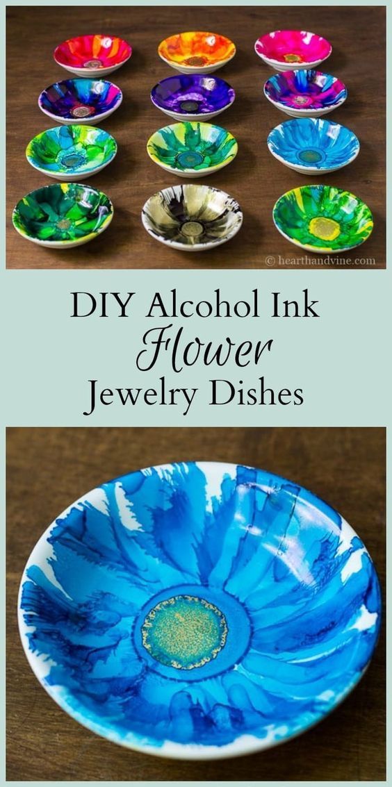 an image of diy alcohol ink flower jewelry dishes