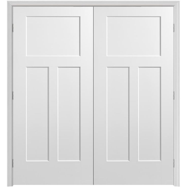 an open white door with two panels and one panel on the top, against a white background