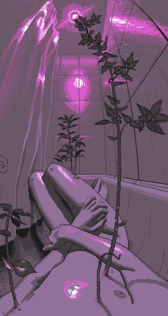 a digital painting of a person in a bathtub with plants growing out of the tub