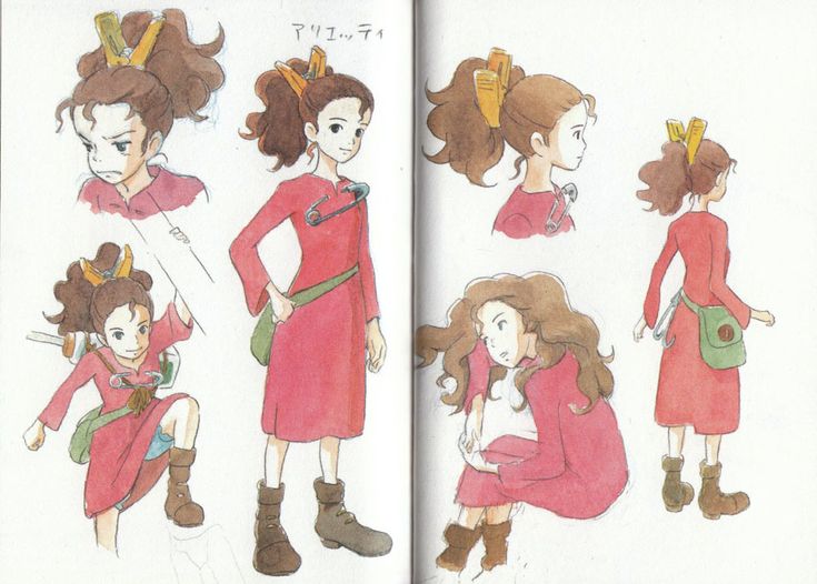 an open book with drawings of girls in different outfits