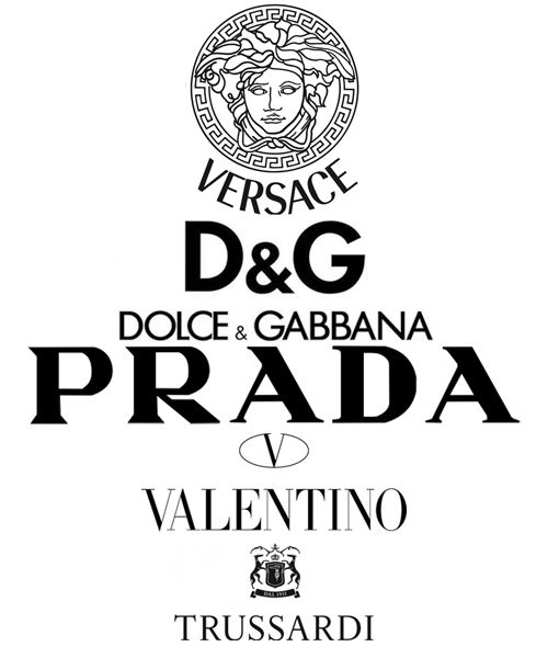 some type of label with the words d & g, dolce and garbana prada