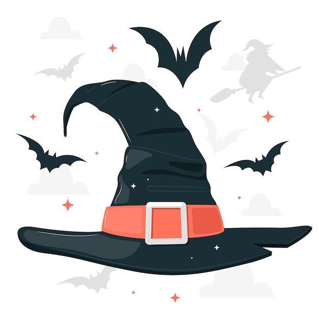 a witch hat with bats flying around it