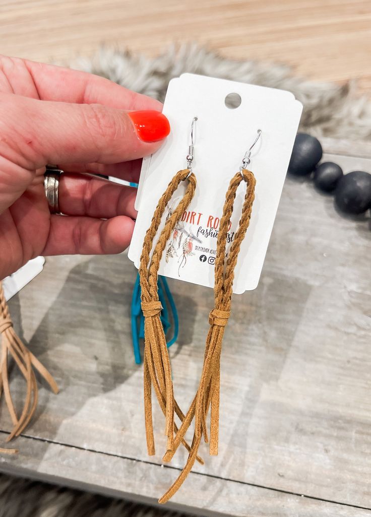 Handmade locally right in McCammon, Idaho! High quality braided leather 4” long Handmade Western Jewelry Ideas, Handmade Leather Jewelry Diy, Royal Branding, Braided Earrings, Leather Cricut, Leather Earring Ideas, Repurpose Jewelry, Laser Jewelry, Cricut Jewelry