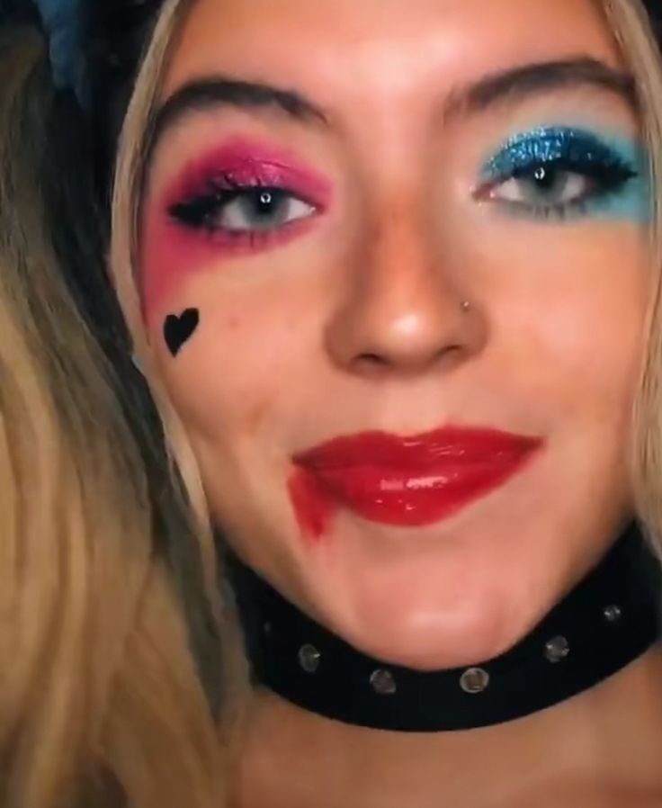 Harley Quinn Makeup Birds Of Prey, Simple Harley Quinn Costume, Simple Harley Quinn Makeup, Easy Harley Quinn Makeup, Harley Quinn Face Paint, Harley Quinn Makeup Ideas, Harley Quinn Make-up, Harley Quinn Diy, Makeup Carnaval