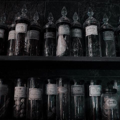 many jars are lined up on the shelves