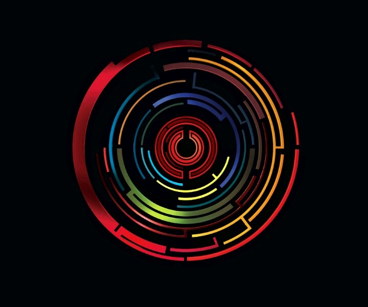 a colorful circular design on a black background