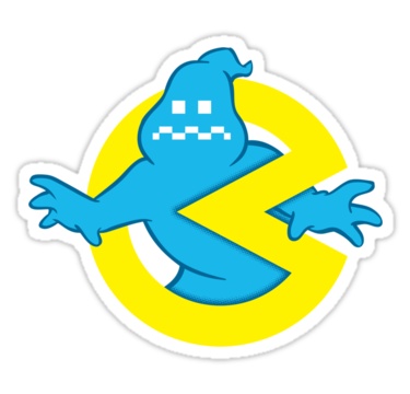 a sticker with an image of a blue creature in the middle of it's arms