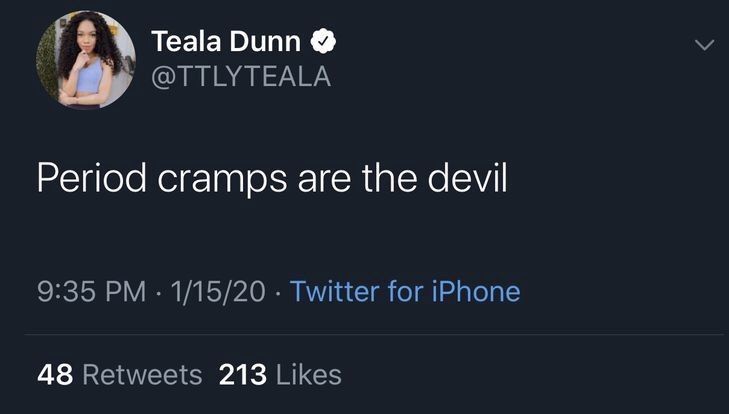 the twitter account for teala dunn is being viewed on its own device, and it