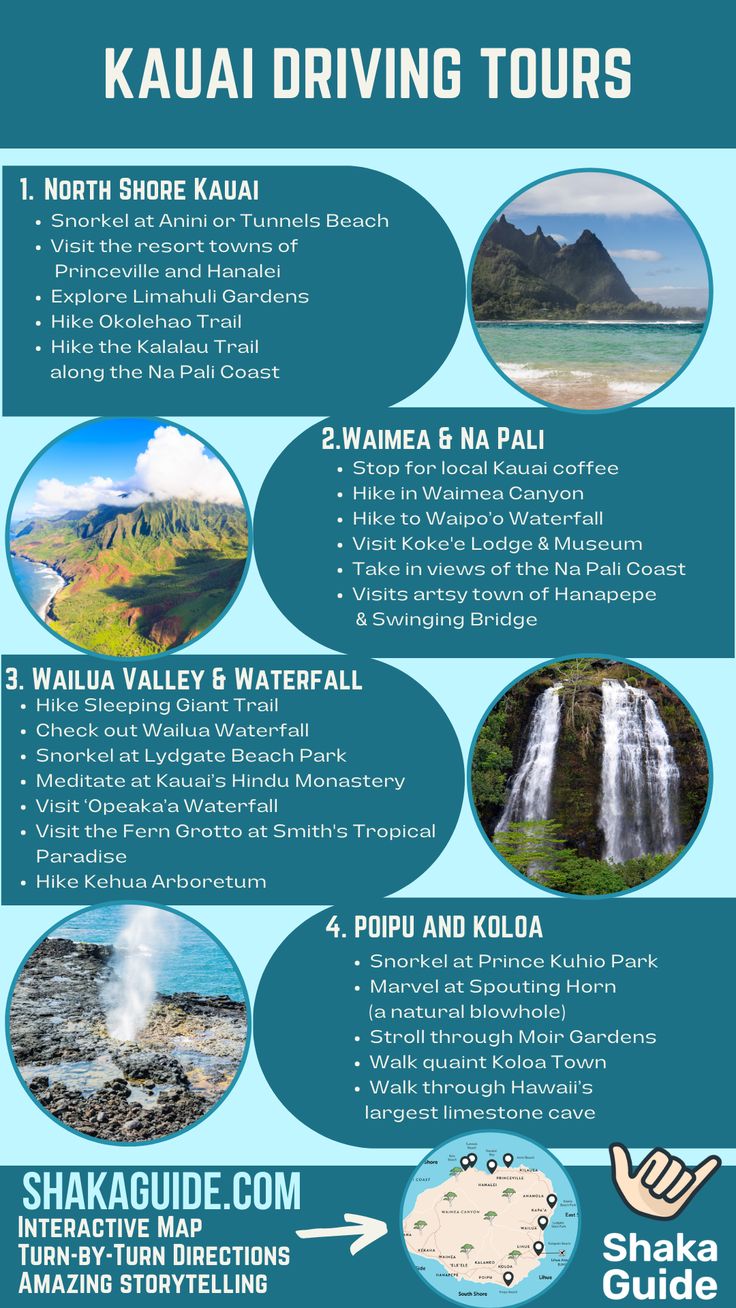 the tour guide for kauai'i driving tours, including waterfalls and waterfalls