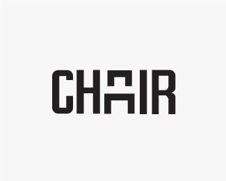 the word chair is written in black and white