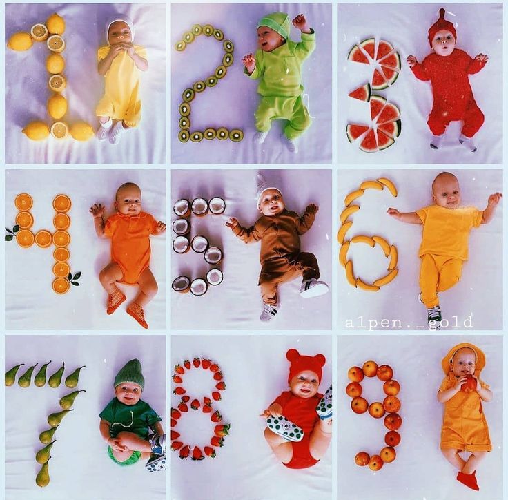 a collage of baby pictures with numbers and babies dressed in costumes for halloween or fall