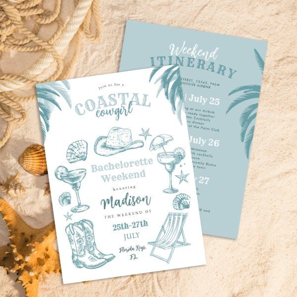 two beach themed wedding programs on the sand