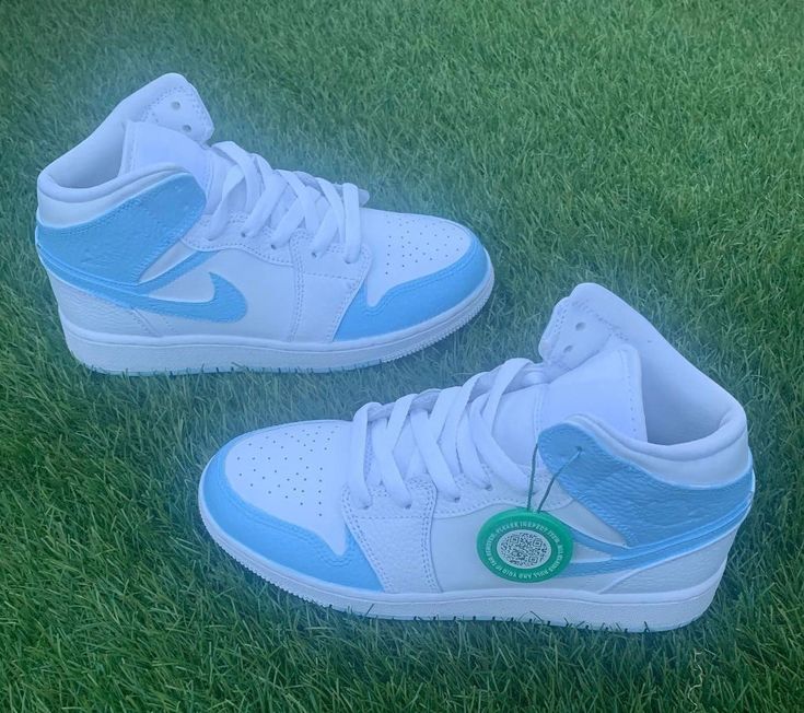 New authentic Jordan 1 custom painted as pictured -- Jordan 1 Custom, Custom Jordans, J 1, Authentic Jordans, Swag Shoes, Custom Painted, Diy Shoes, Tie Shoes, Powder Blue