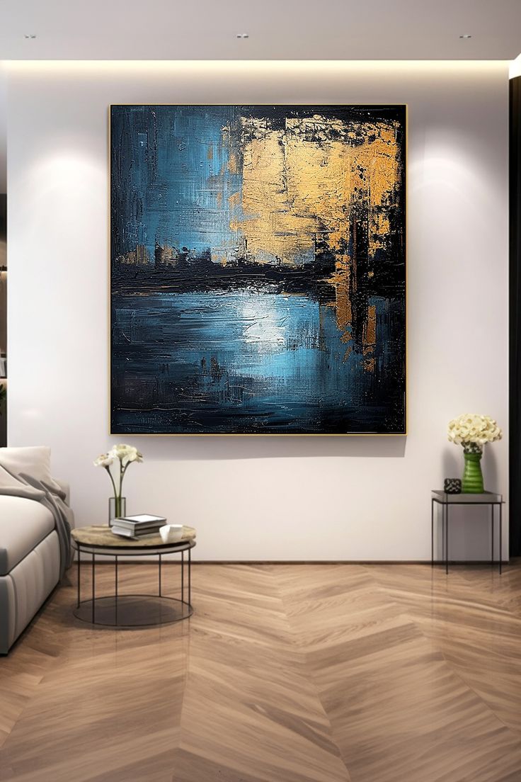 Original handmade abstract painting with deep blue and gold tones, featuring textured brushstrokes and a modern, sophisticated design Gold Abstract Wall Art, Abstract Canvas Art, Blue And Gold, Abstract Wall, Abstract Canvas, Art Original, Abstract Wall Art, Fit In, Unique Pieces