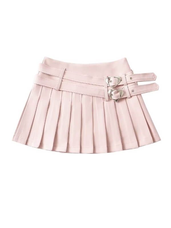 Sweet Double Heart Belts Skirt This kawaii Sweet Double Heart Belts Skirt is the perfect blend of cute and stylish. The double heart belts add a touch of sweetness to the skirt, while also providing a flattering fit. With its unique design, this skirt is sure to turn heads and make a statement. Unit: CM Waist Hip Length S 64 82 31.5 M 68 86 32.5 L 72 90 33.5 *?1cm?¡Ö 0.3937 inchNote:?There may be 2-3cm error due to manual measurement.?If you need size help, please drop us a message, we'd love to Super Short Skirt, Super Short Skirts, Heart Tights, Heart Belt, Kawaii Coquette, Buckle Skirt, Cute Belt, Belted Mini Skirt, Pink Mini Skirt