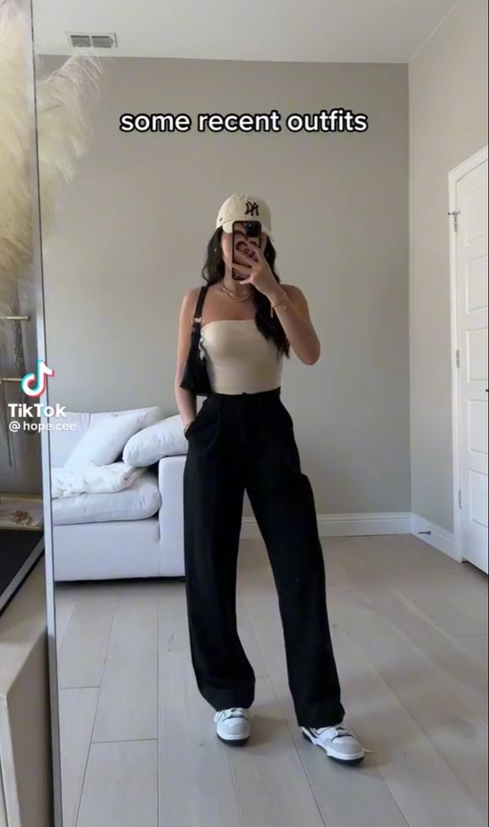 Trousers With Tube Top, Trousers And Tube Top Outfit, Casual Outfits Singapore, Concert Outfit Chill, Tube And Trousers Outfit, Tube Top And Trousers Outfit, Basic Concert Outfit Ideas, Neutral Trousers Outfit, Outfit Ideas For Concerts