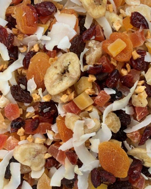 dried fruit and nuts are mixed together