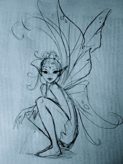 a drawing of a fairy sitting on the ground