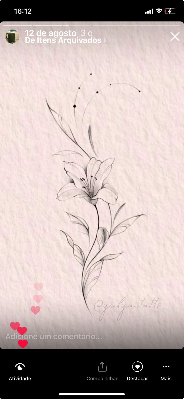 a drawing on the screen of a cell phone with an image of flowers in it