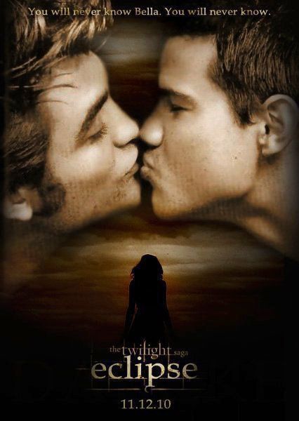 the twilight eclipse movie poster with two people kissing in front of an image of a woman and