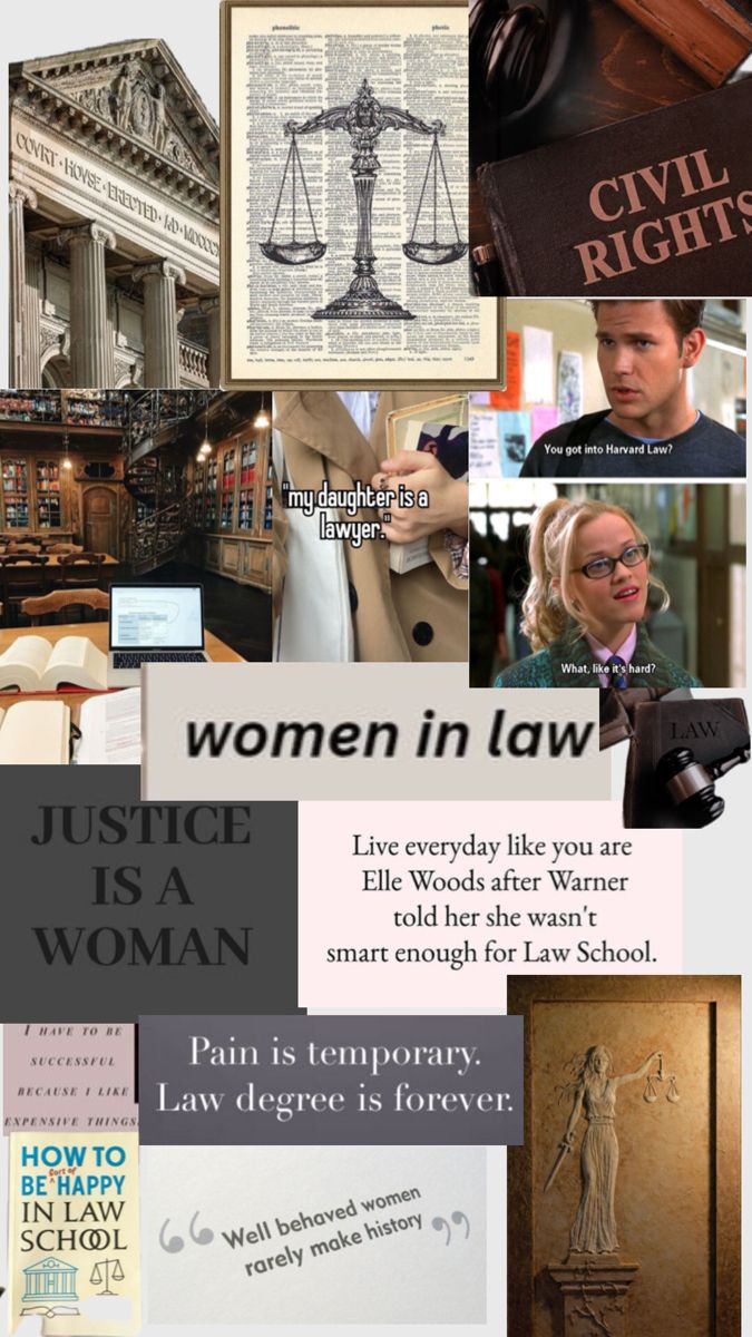 women in law collage with images and captions from the book justice is a woman