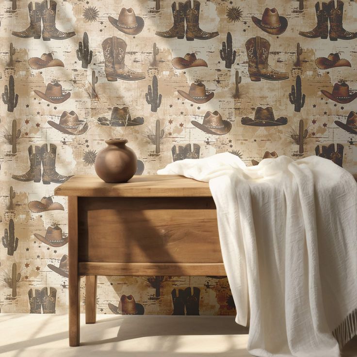 Rustic Cowboy Wallpaper – Removable Western Wallpaper with Hats Cowboy Wallpaper, Wallpapered Entryway, Western Wallpaper, Playroom Wallpaper, Geometric Pattern Wallpaper, Country Ranch, Coastal Wallpaper, Laundry Room Wallpaper, Dining Room Wallpaper