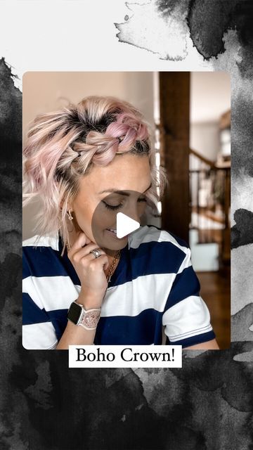 Boho Style Short Hair, Bohemian Hairstyles For Short Hair, Easy Viking Braids Short Hair, Crown Braid Bob Hair, Crown Braid Short Hair, Short Hair Crown Braid Tutorials, Viking Braids Short Hair Tutorial, Boho Crown Braid, Short Boho Hair