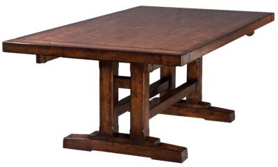 a wooden table with two legs and a square top on an isolated white background,