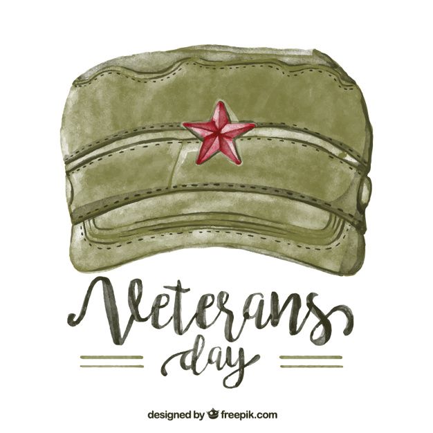 a green hat with a red star on it and the words veterans day written in black ink