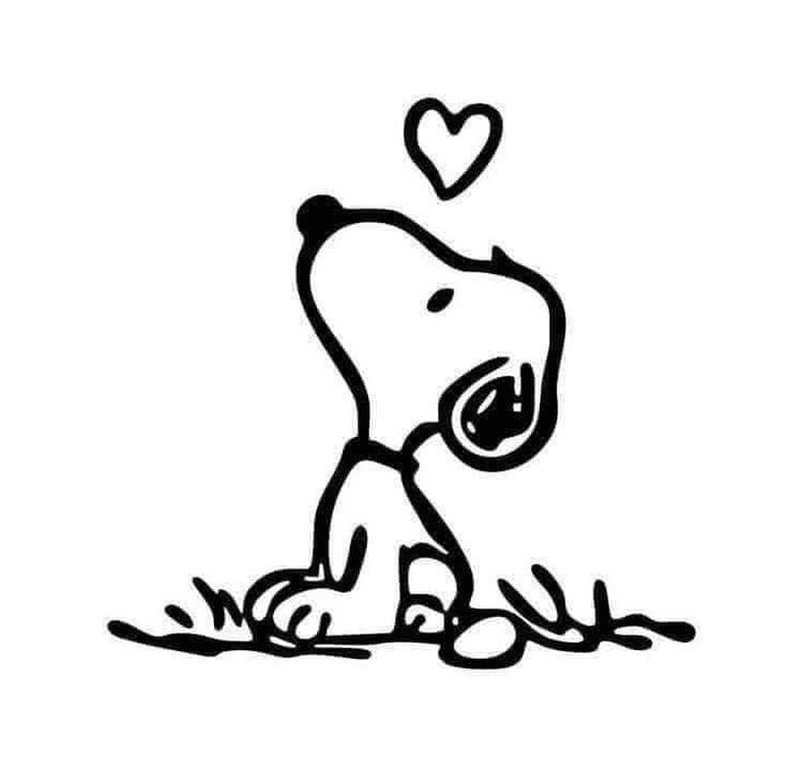 a black and white drawing of a dog with a heart